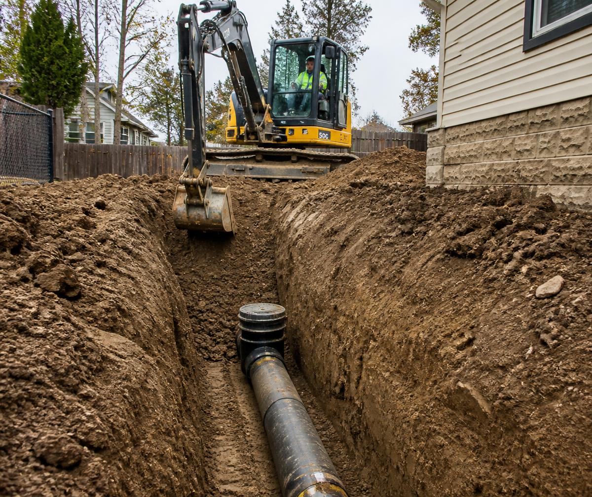 Representative image of a utility trench dug with a mini excavator